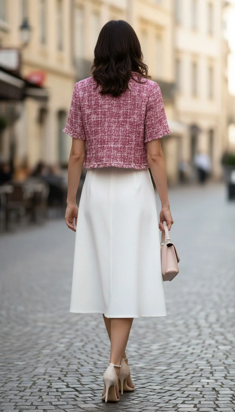 Zara - Pink & White Tweed Short Sleeve Jacket Size S - Image 2