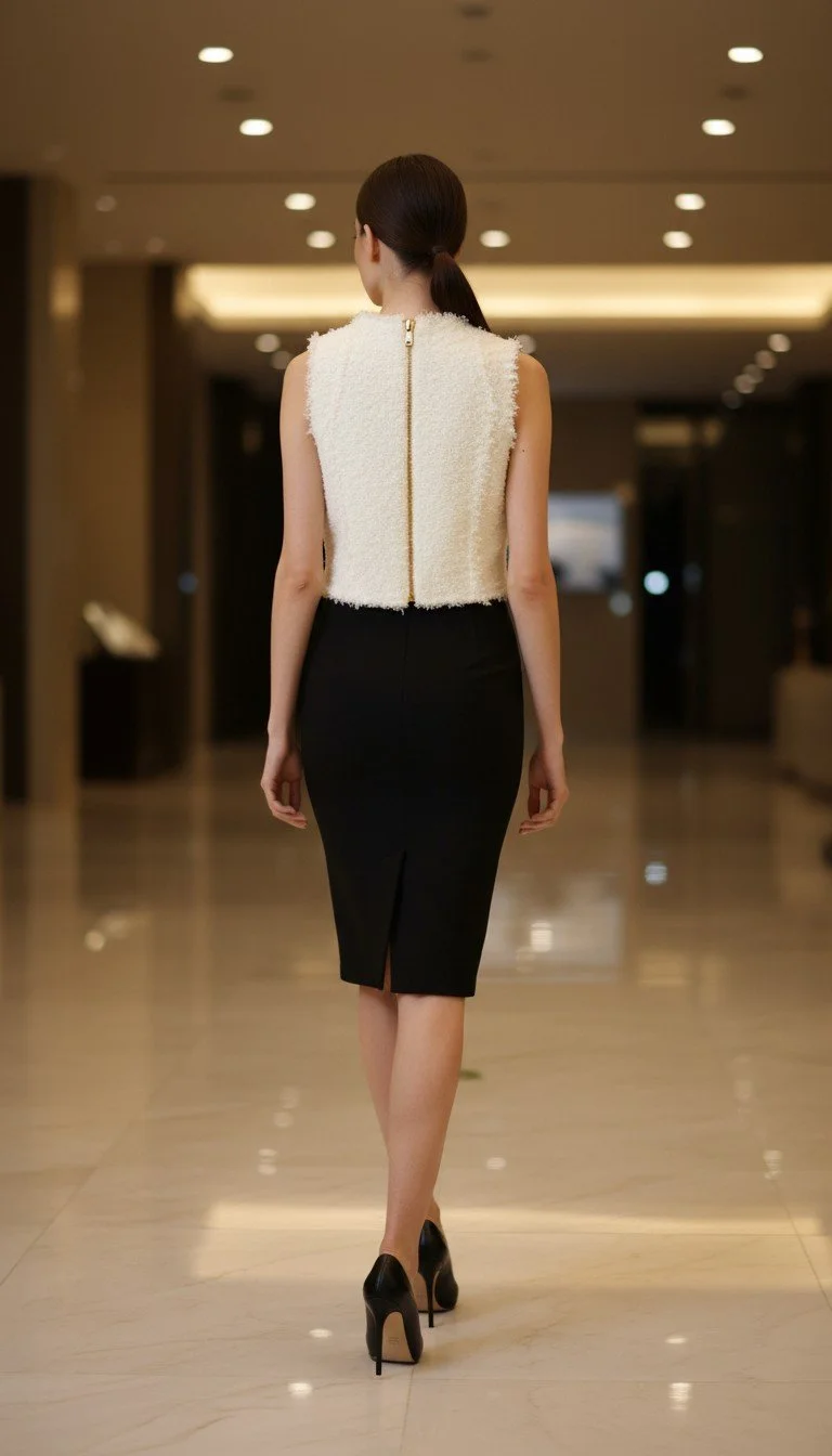 Balmain Bouclé - Sleeveless Textured Ivory Vest with Golden Accents Size 36 - Image 2