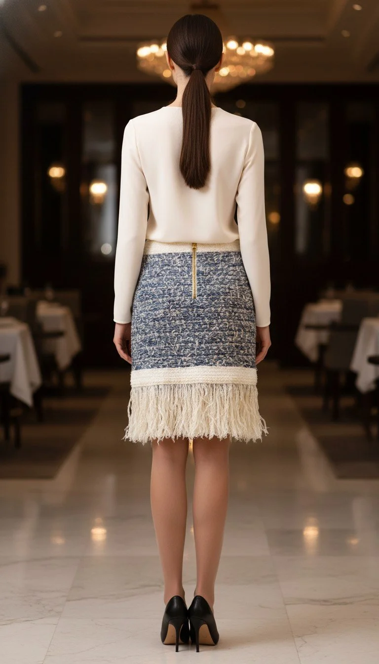 Balmain - Chic Tweed Fringe Skirt with Gold-Tone Detailing Size 36 - Image 2