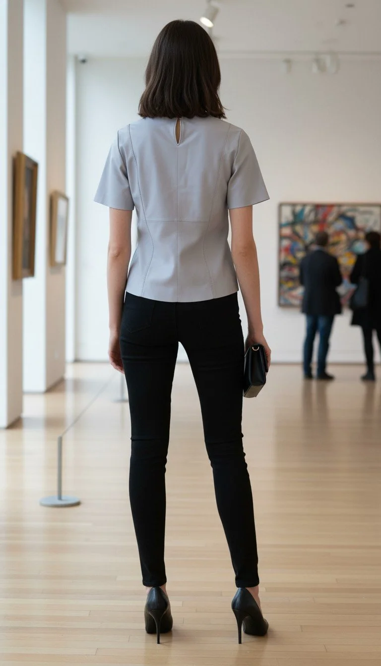 Ammis - Elegant Leather Short Sleeve Top Size M - Image 2