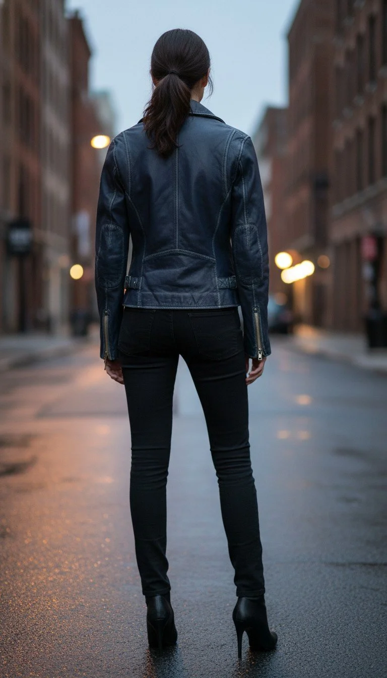 Mauritius - Leather Moto Jacket Midnight Blue Size 6 - Image 2