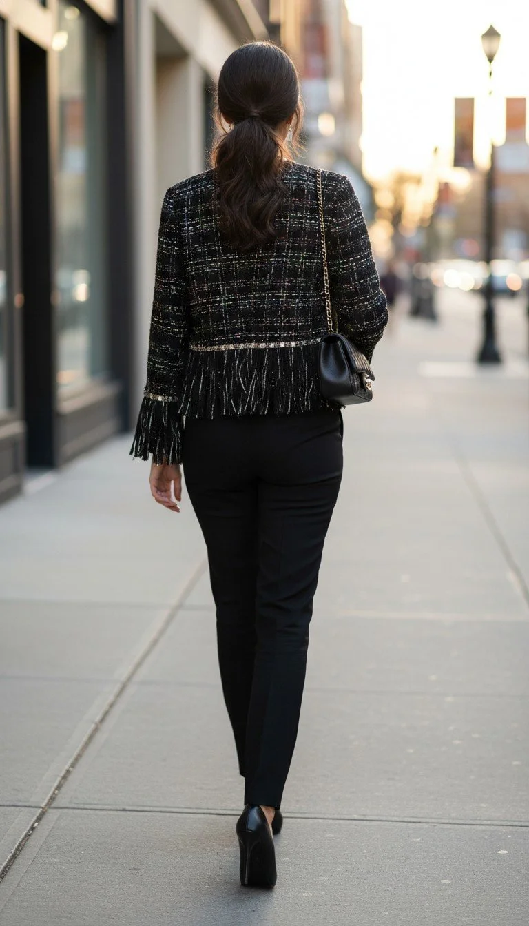 TIG - Chic Black Tweed Fringe Jacket Size 2/4 - Image 2