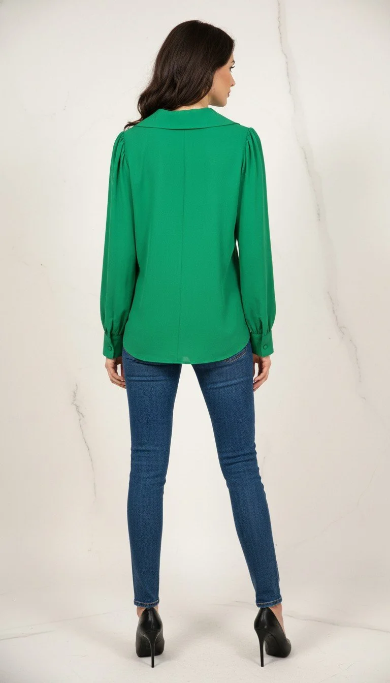Valentino - Emerald Elegance Silk Blouse Size 40 - Image 2