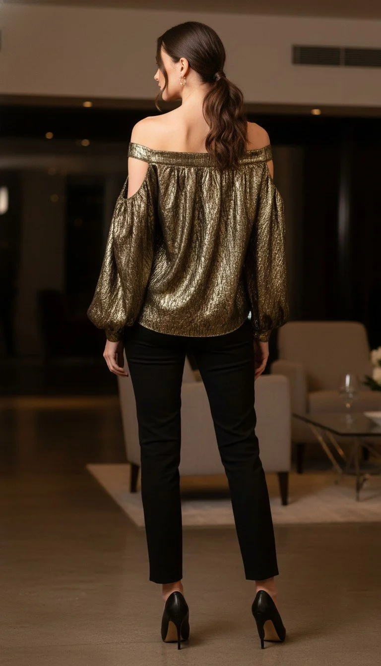 Saint Laurent - Shimmering Metallic Off-Shoulder Blouse Size S - Image 2
