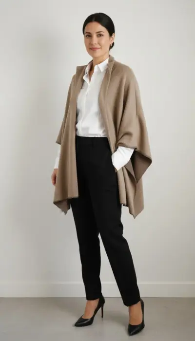 Rani Arabella - Elegant Taupe Cashmere Cape Size M