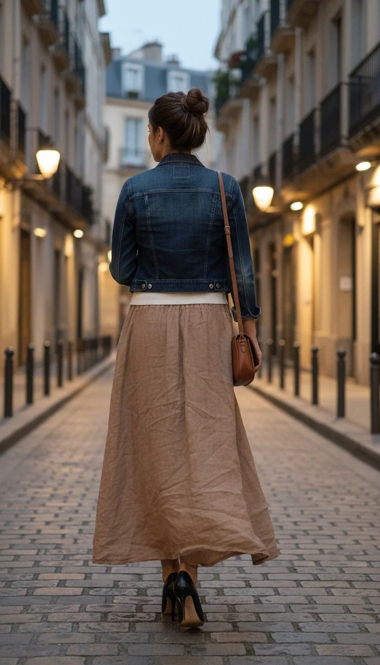 Mora - Elegant High-Waisted Linen Blend Skirt Size S - Image 2