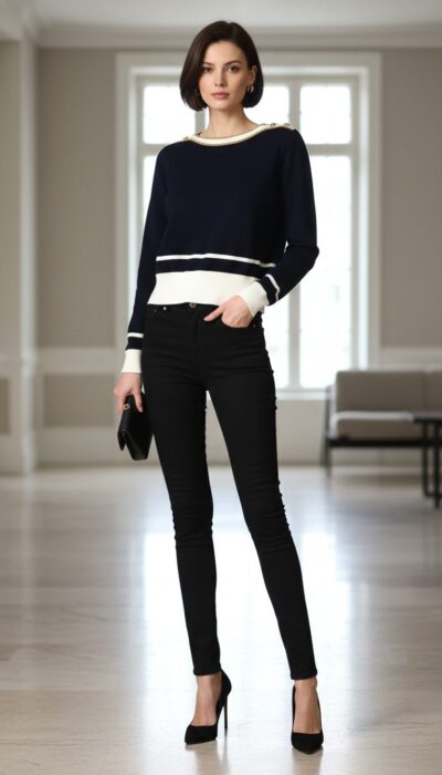 Gucci - Chic Black & White Sweater with Gold Accent Size S