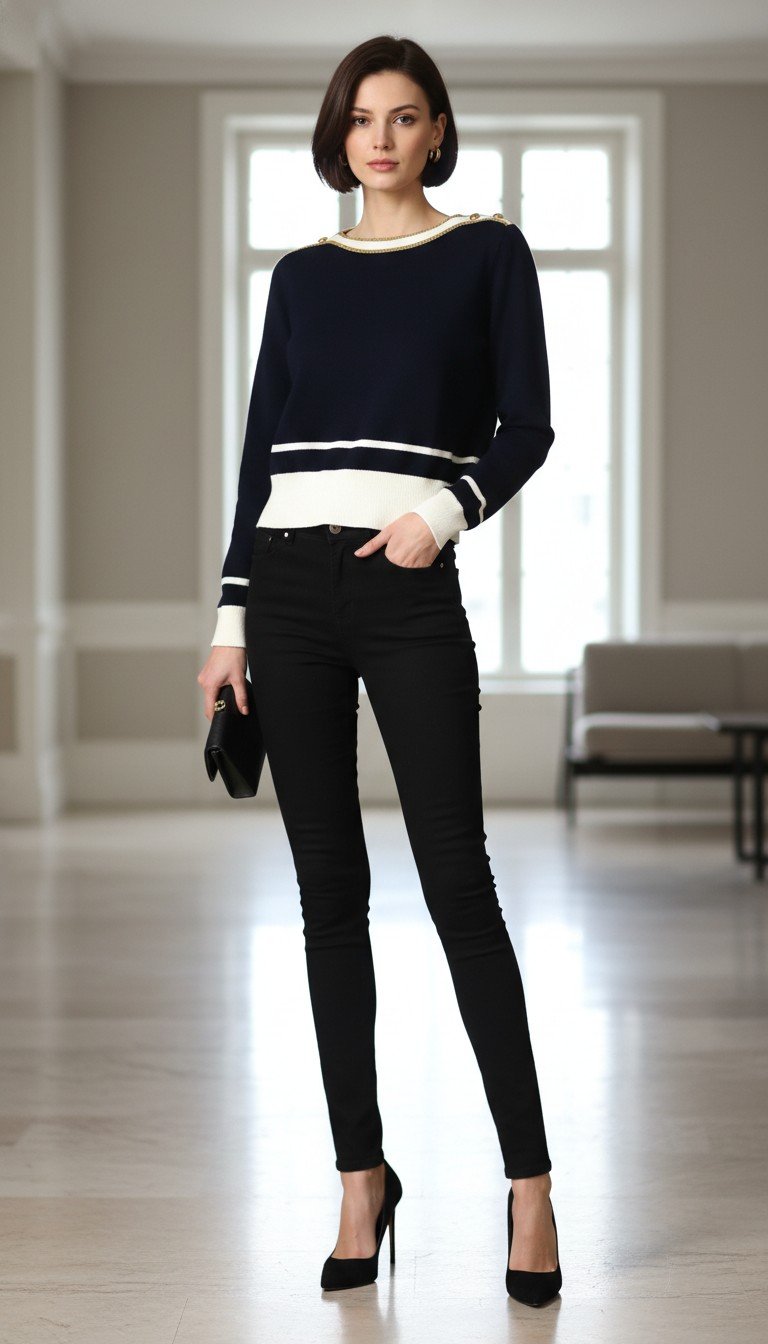 Gucci - Chic Black & White Sweater with Gold Accent Size S