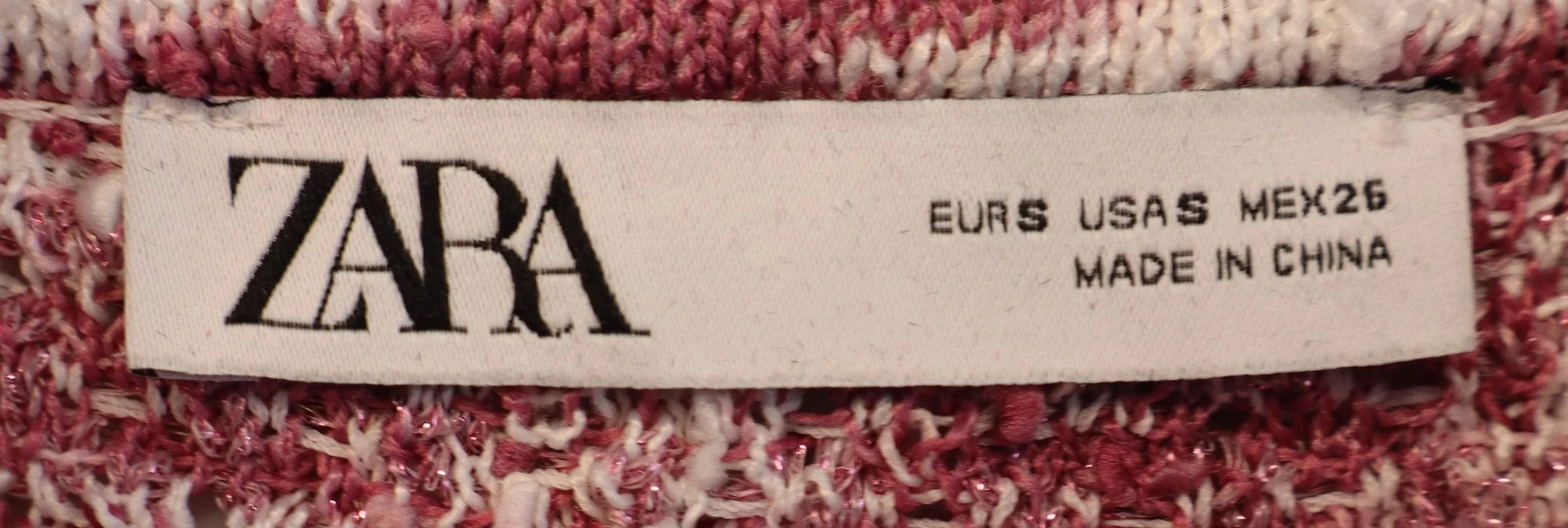 Zara - Pink & White Tweed Short Sleeve Jacket Size S - Image 3