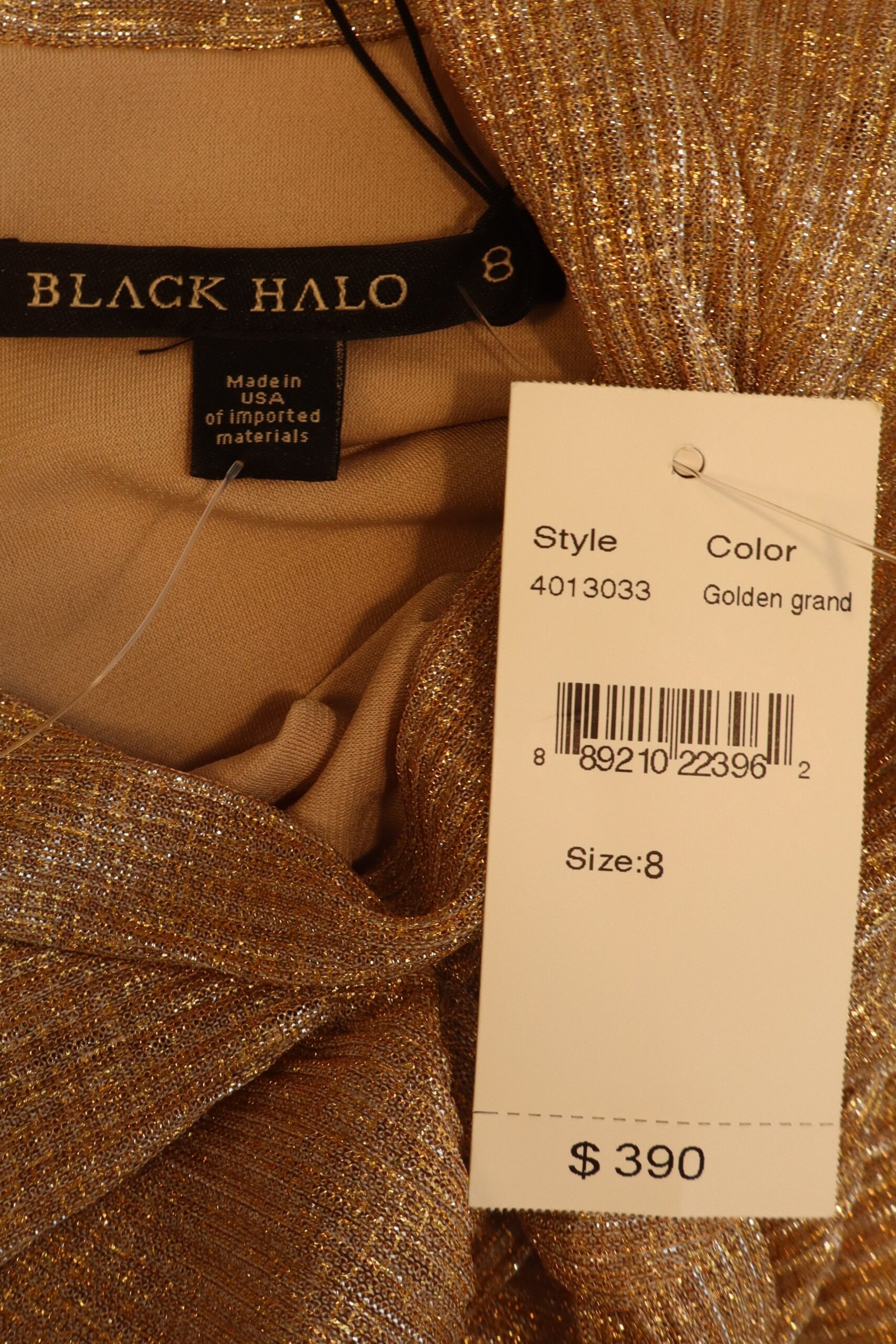 Black Halo - Metallic Gold Draped Gown Size 8 - Image 3