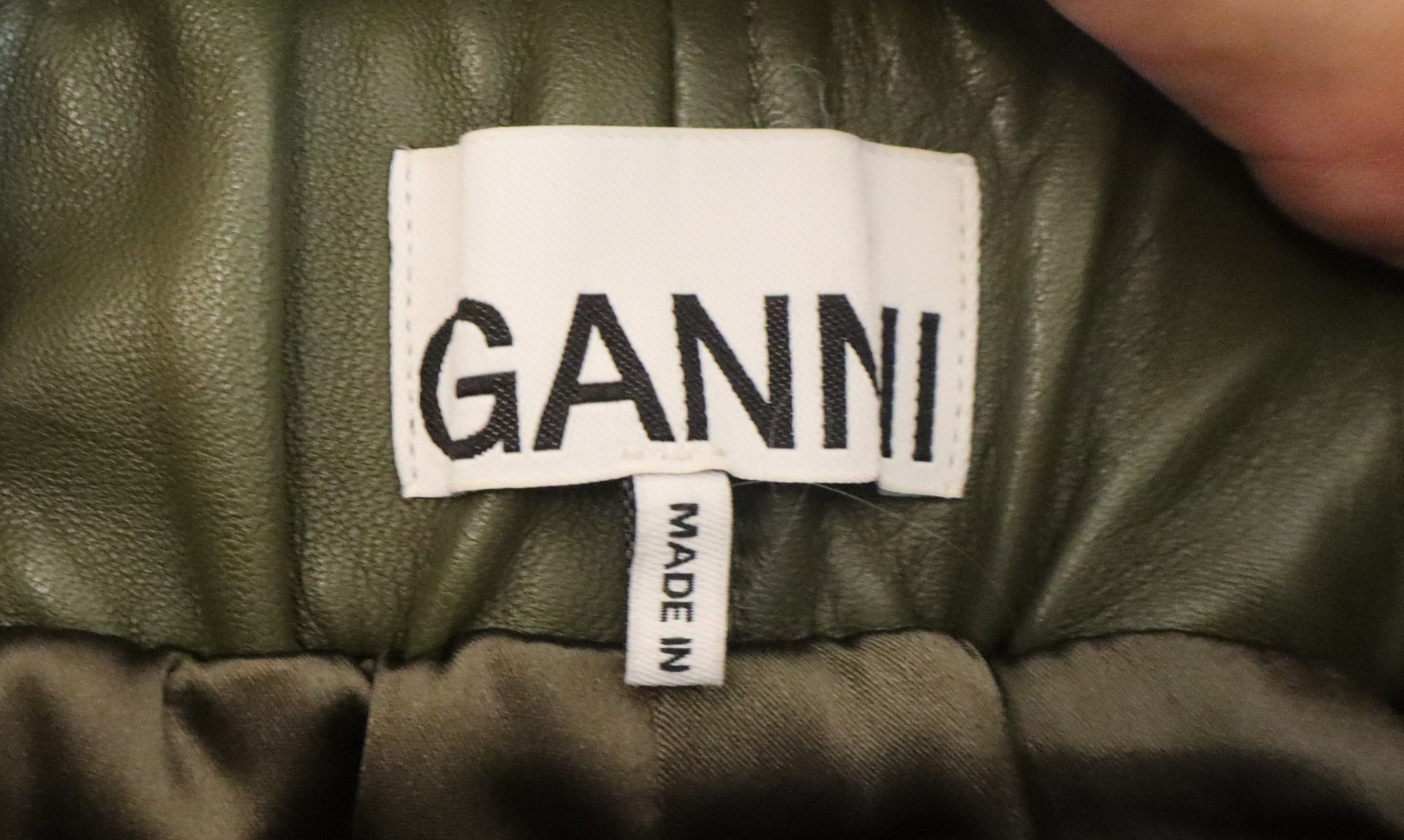 Ganni - Olive Leather Pants Size 34 - Image 3