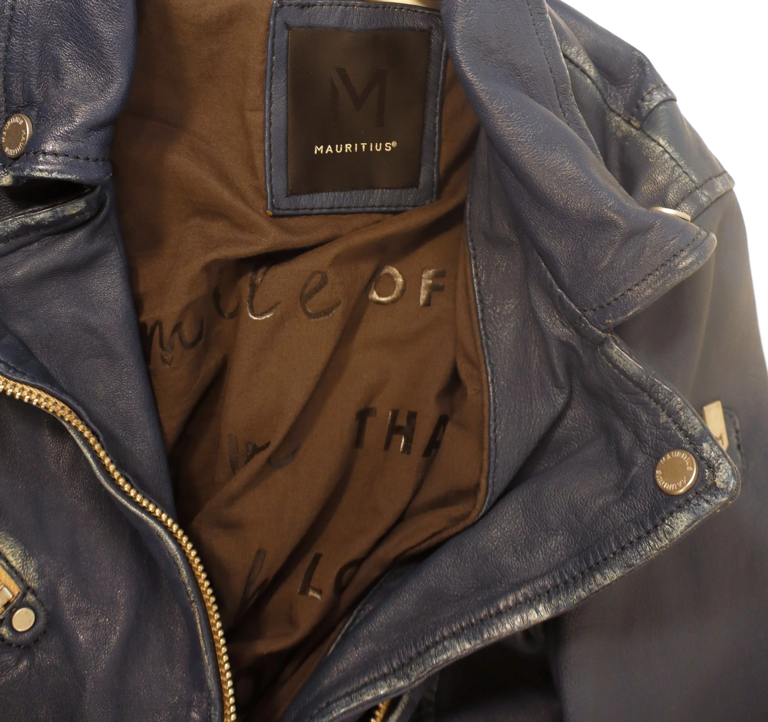 Mauritius - Leather Moto Jacket Midnight Blue Size 6 - Image 5