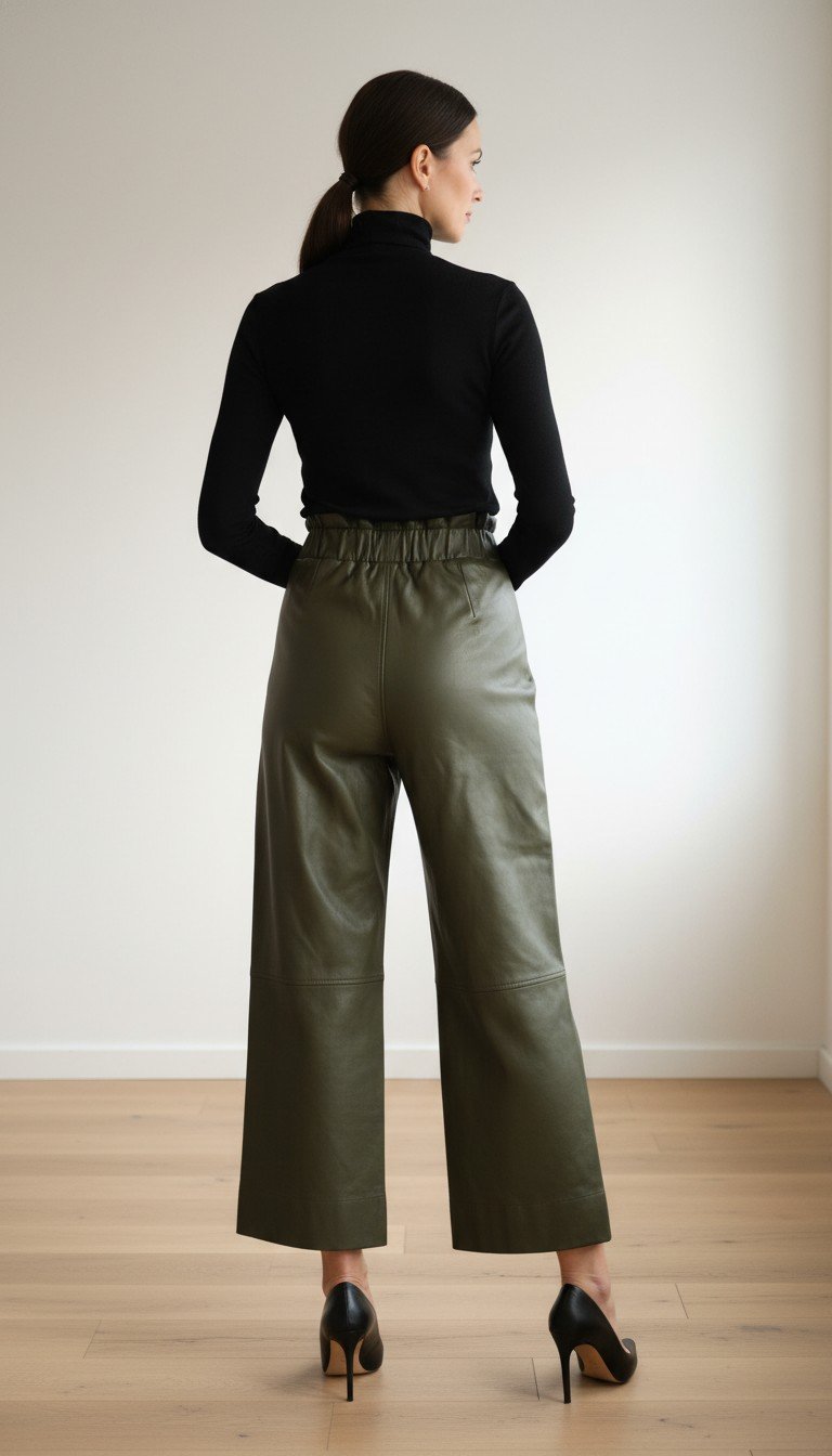 Ganni - Olive Leather Pants Size 34 - Image 2