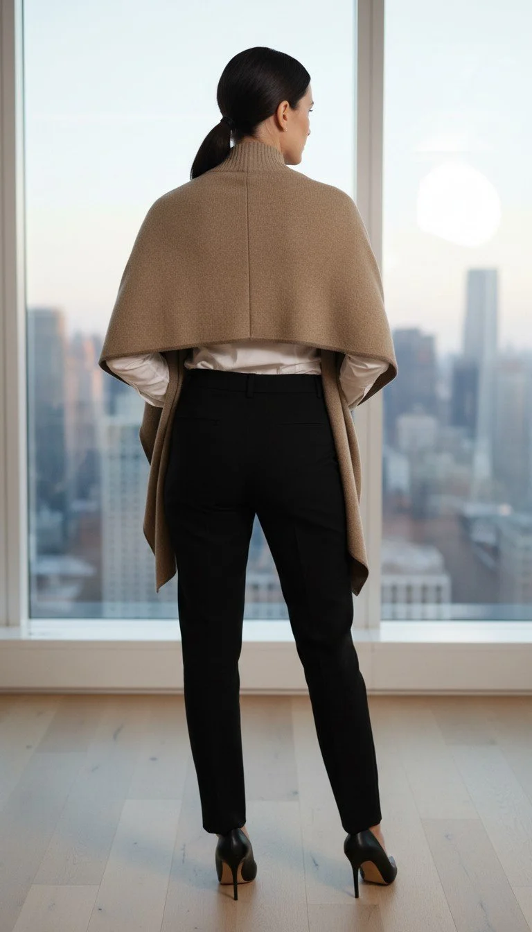 Rani Arabella - Elegant Taupe Cashmere Cape Size M - Image 2
