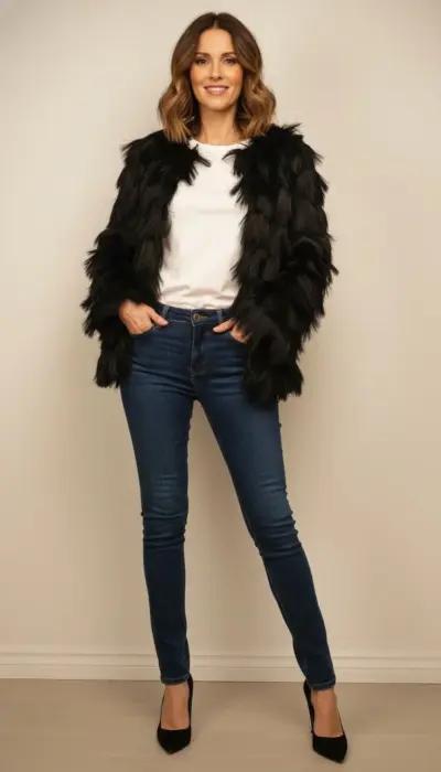 Alexis - Black Faux Fur Jacket Size S