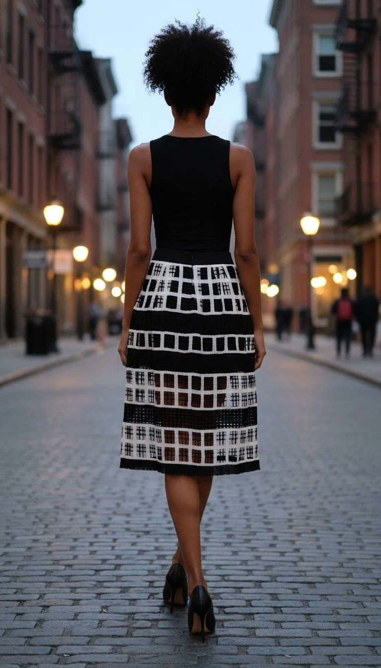 Zara - Chic Black & White Grid Pattern Skirt Size S - Image 2
