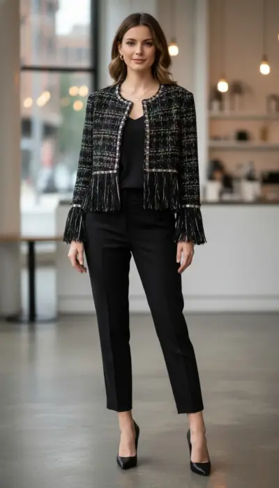 TIG - Chic Black Tweed Fringe Jacket Size 2/4