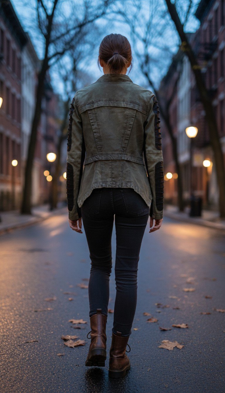 Gracia - Edgy Olive Moto Jacket Size M - Image 2