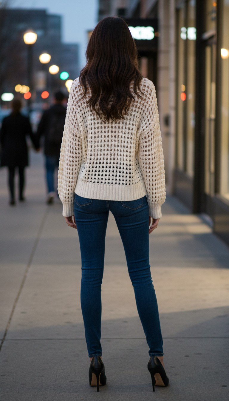 Express - Ivory Open-Weave Oversized Knit Sweater Size XS - Image 2