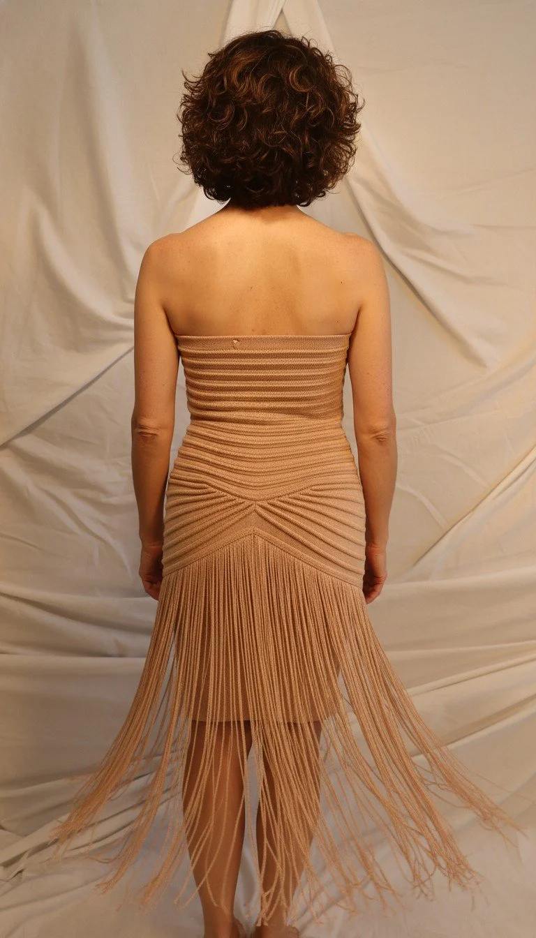 Olivia Preckel - Elegant Fringe Knit Skirt Beige Size S - Image 2