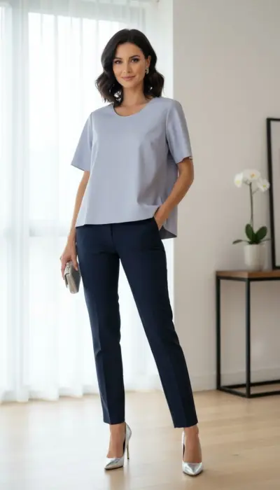 Ammis - Elegant Leather Short Sleeve Top Size M