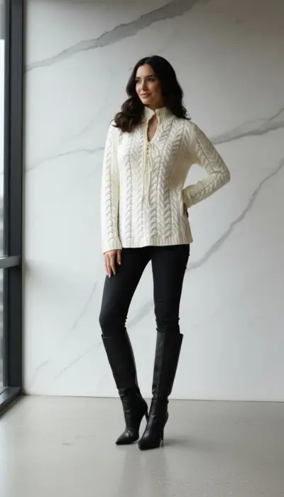 Premium Cable Knit High-Neck Sweater - Size S (US)