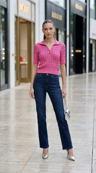 Olivia Preckel - Fuchsia Knit Polo Crop Top Size S