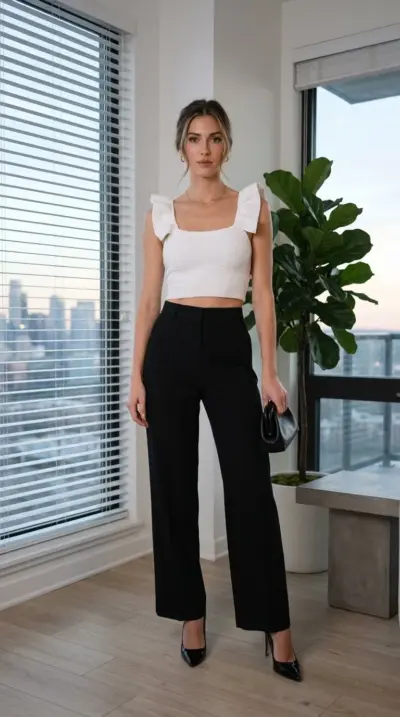 Ana & Julia - Elegant Ruffled Strap Crop Top Size M