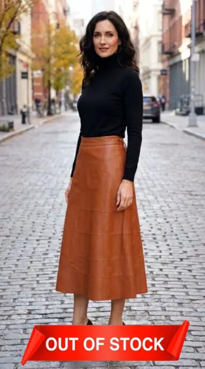 Patricia Motta - Stunning Leather A-Line Midi Skirt Size 40