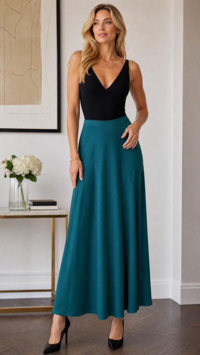 Nati Vozza Teal A‑Line Maxi Skirt - Size S