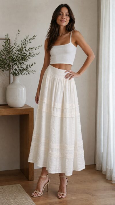Hirus Cream Textured Maxi Skirt – Size M