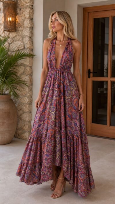 Olivia Preckel Multicolor Paisley Halter Maxi Dress - Size S