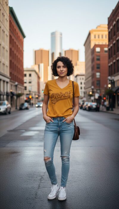 Born in Detroit Mustard Graphic Tee — Size M