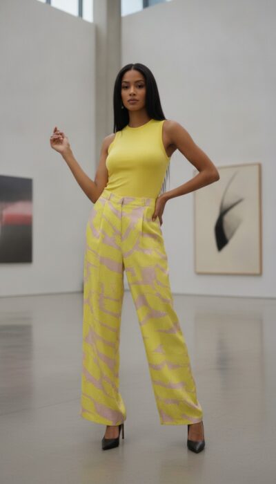 Animale Yellow & Blush Geometric Pants - Size 38