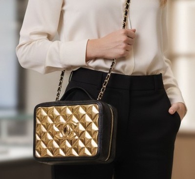 Chanel Gold Quilted Vanity Case