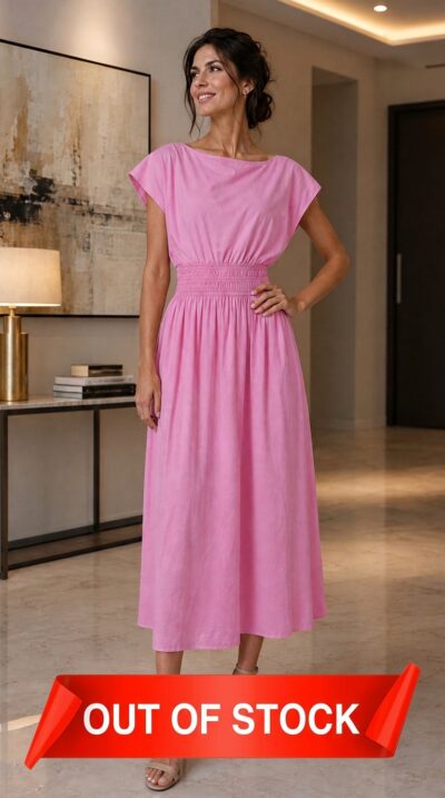 Matteau Gathered Waist Dress Cotton Poplin in Pink - Size S