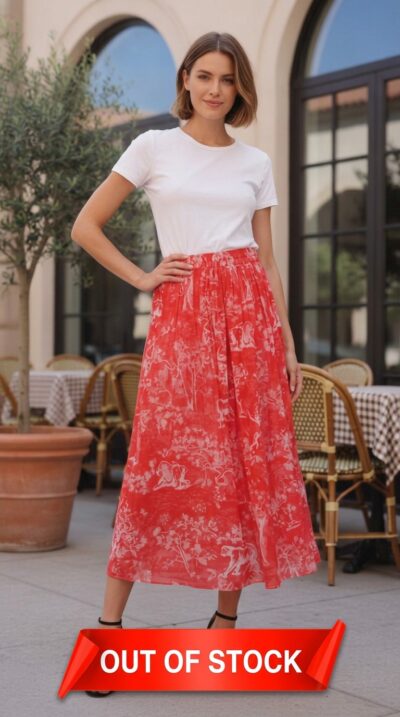 Red Printed Skirt — Unlabeled - Size S
