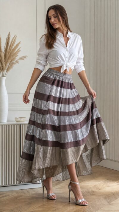 Olivia Preckel Metallic Striped Maxi Skirt – Size M