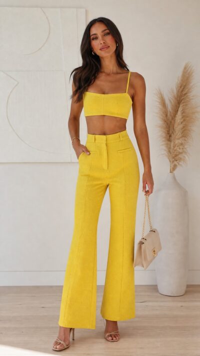 Alexis Yellow Cotton‑Blend Two‑Piece Set – Size S