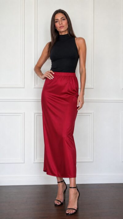 Nation Los Angeles Satin Maxi Skirt Crimson - Size S