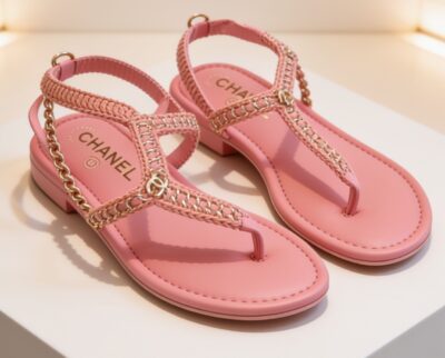 Chanel Pink Braided Chain Thong Sandals – Size 38.5