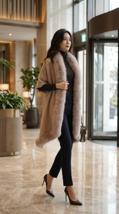 Max Mara Cashmere Wrap with Fox Fur Trim – Made in Italy